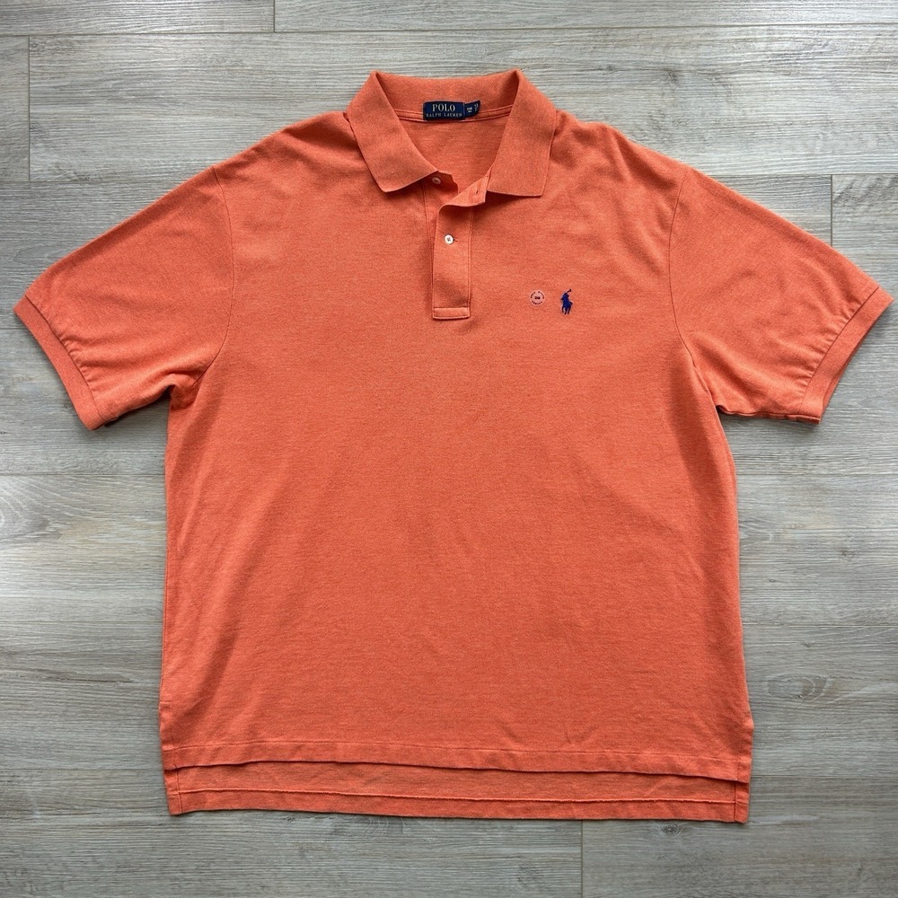 Polo Ralph Lauren‎ Men's 2XB Mesh Short Sleeve Orange Polo Shirt Royal Blue Pony